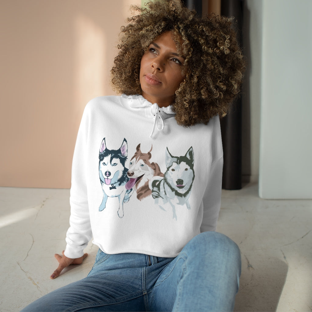 3 Huskies Crop Hoodie
