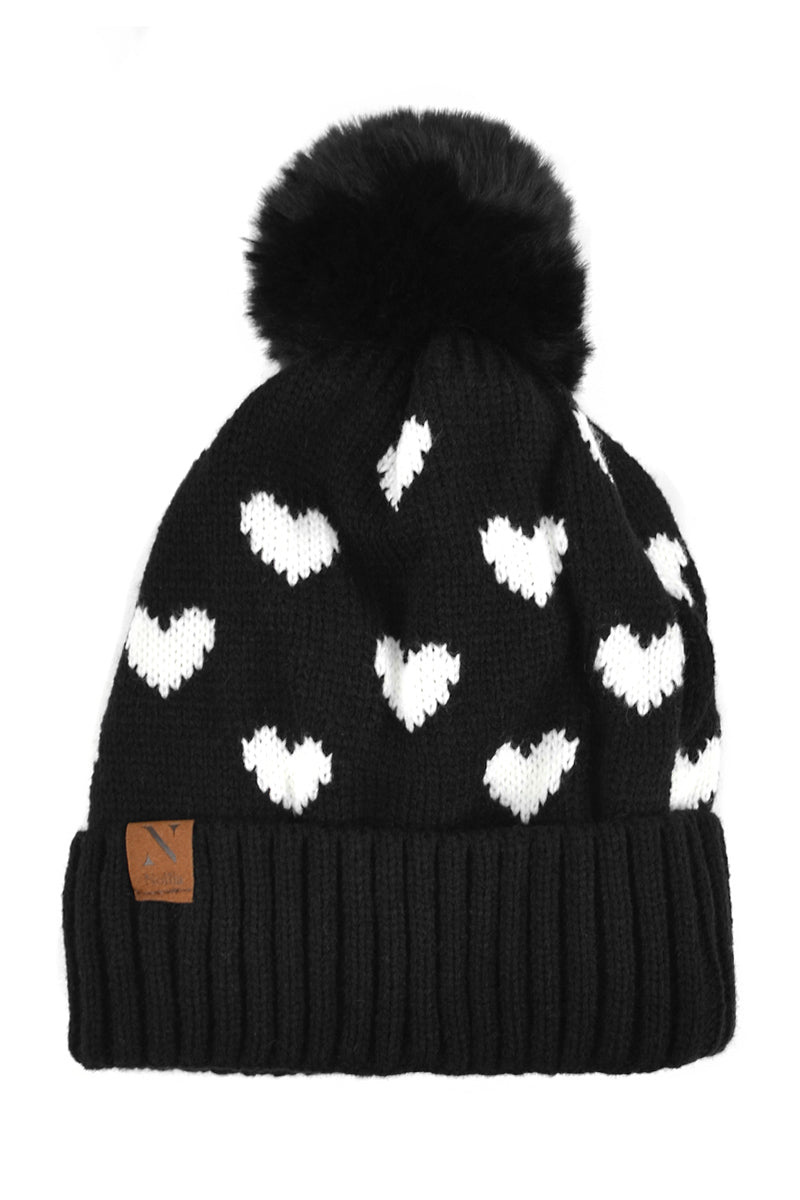 WOMEN HEARTS AND POM POM HAT